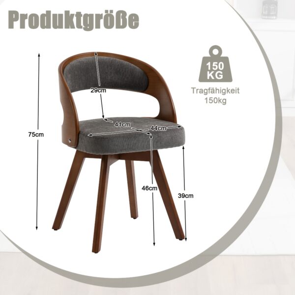 Lot de 2 chaises pivotantes à 360° en tissu avec dossier bois
