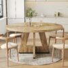 Table de salle à manger ronde 120 cm - effet chêne clair