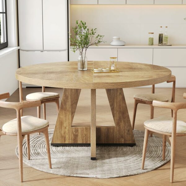 Table de salle à manger ronde 120 cm - effet chêne clair