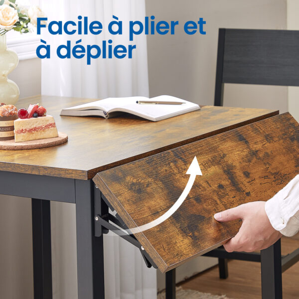 Table à manger VASAGLE pliable 84,5-120 × 78 cm - brun rustique et noir