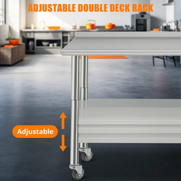 Table inox sur roulettes avec dosseret 91 x 61 x 89 cm