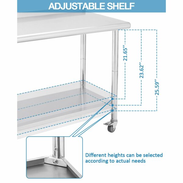Table inox sur roulettes avec dosseret 91 x 61 x 89 cm