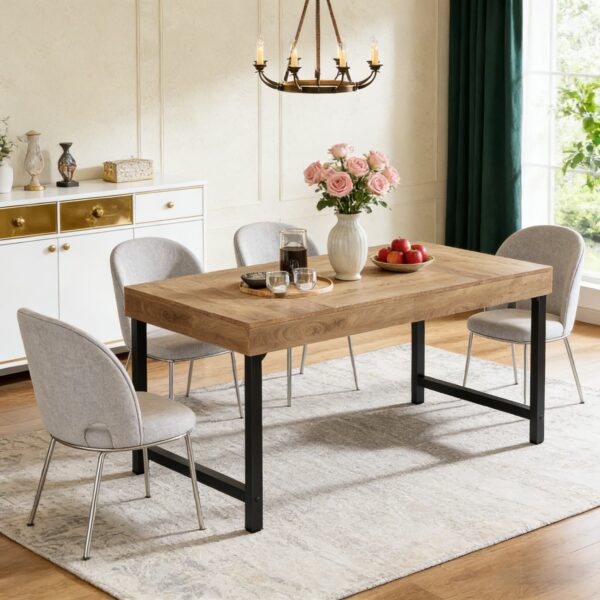 Table à manger 140 × 70 cm - brun rustique et pieds métal noir