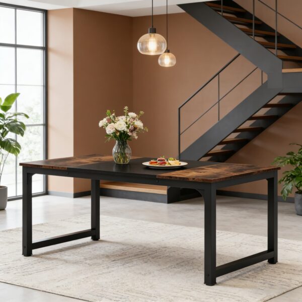 Table de salle à manger industrielle 160 × 80 cm - brun rustique et noir